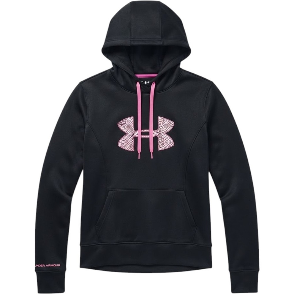 Under Armour Womens ColdGear Hoodie Black Pink Snakeskin Logo Large Semi-Fitted